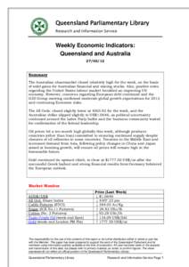 Queensland Parliamentary Library Research and Information Service Weekly Economic Indicators: Queensland and Australia[removed]