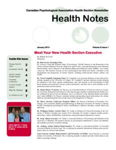 Canadian Psychological Association Health Section Newsletter  Health Notes January[removed]Volume 3/ Issue 1