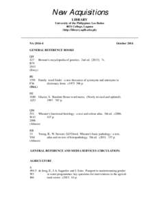 New Acquisitions LIBRARY University of the Philippines Los Baños 4031 College, Laguna (http://library.uplb.edu.ph) ________________________________________________________________________________
