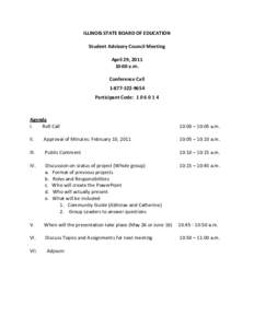 Student Advisory Council Meeting  Agenda - April 29, 2011