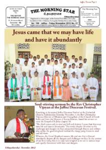 Jaffna Diocese Page 1  Jesus came that we may have life and have it abundantly  Soul-stirring sermon by the Rev Christopher