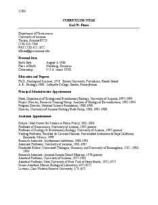 12/04 CURRICULUM VITAE Karl W. Flessa Department of Geosciences University of Arizona Tucson, Arizona 85721