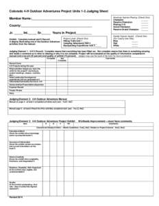 Colorado 4-H Outdoor Adventures Project Units 1-3 Judging Sheet Member Name:_____________________________________________ County:_________________________________________ American System Placing: (Check One) Champion