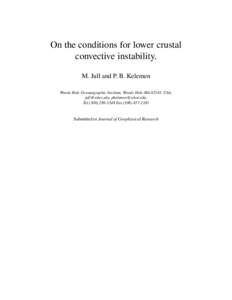 On the conditions for lower crustal convective instability. M. Jull and P. B. Kelemen Woods Hole Oceanographic Institute, Woods Hole MA 02543, USA; , ; TelFax