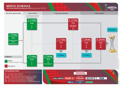 MATCH SCHEDULE  FIFA Club World Cup Morocco 2014 presented by TOYOTA Play-off for Quarter-Finals  Quarter-Finals**