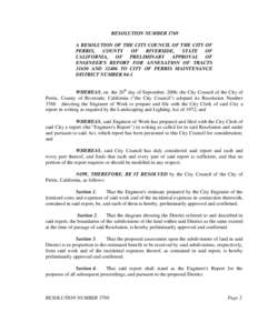 RESOLUTION NUMBER 3769 A RESOLUTION OF THE CITY COUNCIL OF THE CITY OF PERRIS, COUNTY OF RIVERSIDE,