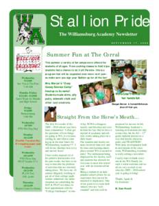 Stallion Pride The Williamsburg Academy Newsletter S E P T E M B E R 1 7 ,