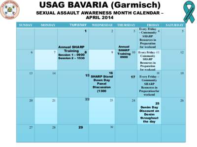 USAG BAVARIA (Garmisch) SEXUAL ASSAULT AWARENESS MONTH CALENDAR – APRIL 2014 SUNDAY  MONDAY