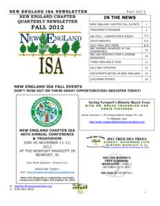 NEW ENGLAND ISA NEWSLETTER  NEW ENGLAND CHAPTER QUARTERLY NEWSLETTER  Fall 2012