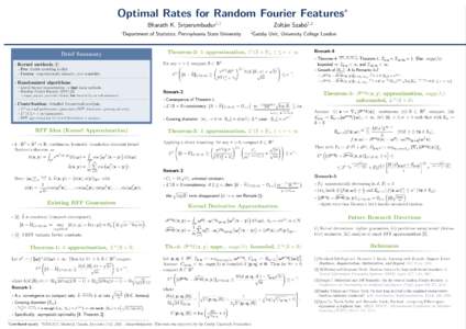 ∗  Optimal Rates for Random Fourier Features Bharath K. Sriperumbudur  Zoltán Szabó