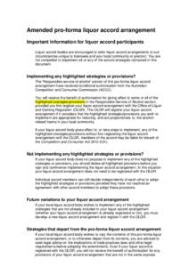 Amended pro-forma liquor accord arrangement