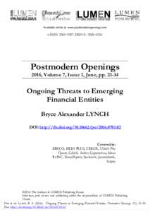 Available online at www.postmodernopenings.com  e-ISSN: 2069–9387; ISSN–L: 2068–0236 Postmodern Openings 2016, Volume 7, Issue 1, June, pp
