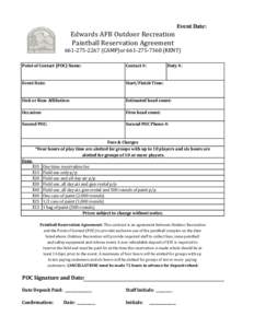 Edwards AFB Outdoor Recreation Paintball Reservation Agreement Event Date:  [removed]CAMP)or[removed]RENT)
