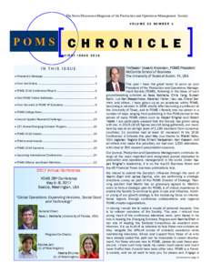 The News/Discussion Magazine of the Production and Operations Management Society VOLUME 23 NUMBER 1 POMS  CH RO NICL E