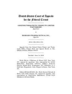 United States Court of Appeals for the Federal Circuit ______________________ GENZYME THERAPEUTIC PRODUCTS LIMITED PARTNERSHIP,