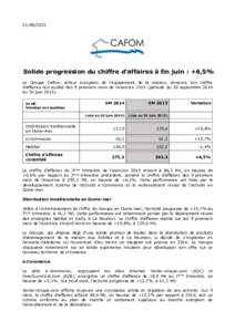 Solide progression du chiffre d’affaires à fin juin : +6,5% Le Groupe Cafom, acteur européen de l’équipement de la maison, annonce son chiffre d’affaires non audité des 9 premiers mois de l’exerci