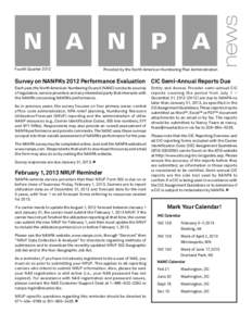 Fourth Quarter[removed]Provided by the North American Numbering Plan Administration Survey on NANPA’s 2012 Performance Evaluation