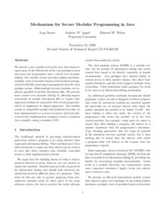 Mechanisms for Secure Modular Programming in Java Lujo Bauer Andrew W. Appel Princeton University
