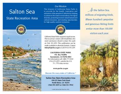Our Mission  Salton Sea State Recreation Area  The mission of California State Parks is