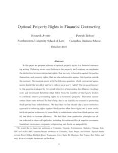 Optimal Property Rights in Financial Contracting Kenneth Ayotte Patrick Bolton  Northwestern University School of Law