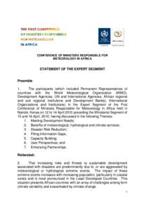 CONFERENCE OF MINISTERS RESPONSIBLE FOR METEOROLOGY IN AFRICA STATEMENT OF THE EXPERT SEGMENT  Preamble