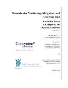 Groundwater Monitoring, Mitigation, and Reporting Plan Cabin Bar Ranch U.S. Highway 395 Olancha, California Prepared for: