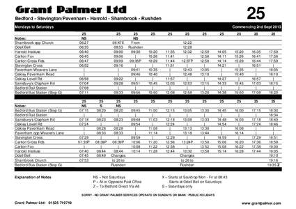 Grant Palmer Ltd  25 Bedford - Stevington/Pavenham - Harrold - Sharnbrook - Rushden Mondays to Saturdays