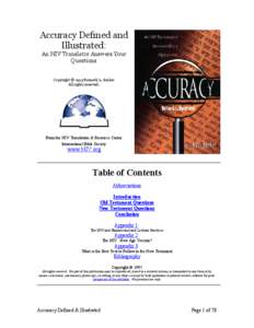 Accuracy Defined and Illustrated: An NIV Translator Answers Your Questions Copyright © 1995 Kenneth L. Barker All rights reserved.