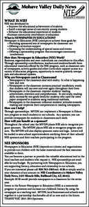 Mohave Valley Daily News WHAT IS NIE? NIE was developed to: • Improve the educational achievement of students • Instill a stronger sense of community among students