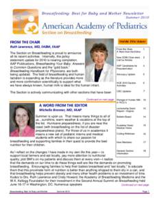 Breastfeeding: Best for Baby and Mother Newsletter  Summer 2010 Inside this issue: