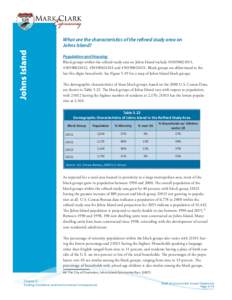 Johns Island  What are the characteristics of the refined study area on Johns Island? Population and Housing Block groups within the reﬁned study area on Johns Island include[removed],