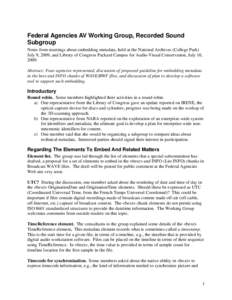 notes from Federal Agencies AV Working Group, Recorded Sound Subgroup