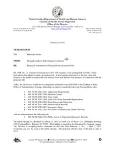 NC DHSR: Proposed Amendment to Nursing Home Licensure Rules