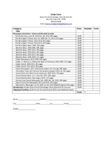 Order Form Bryan County Genealogy Library & Archives Box 153, Calera OK5848 Email: 