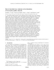 JOURNAL OF GEOPHYSICAL RESEARCH, VOL. 111, G01012, doi:[removed]2005JG000089, 2006  Role of microbial iron reduction in the dissolution of iron hydroxysulfate minerals Elizabeth J. P. Jones,1 Tracie-Lynn Nadeau,2 Mary A. 