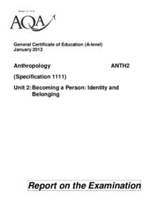 Version 1.0: 0112  General Certificate of Education (A-level) JanuaryAnthropology