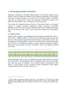 4. The European pension fund sector1 Regulatory changes are constantly taking place in the pensions sphere across Europe. Several of these are related to the combined challenges of low interest rates and increased longev