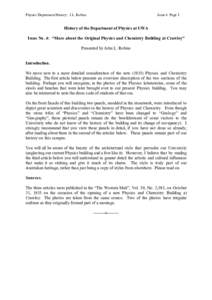 Issue 4. Page 1  Physics Department History: J.L. Robins History of the Department of Physics at UWA Issue No. 4: “More about the Original Physics and Chemistry Building at Crawley”