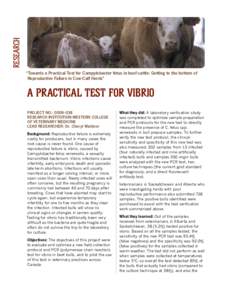Research “Towards a Practical Test for Campylobacter fetus in beef cattle: Getting to the bottom of Reproductive Failure in Cow-Calf Herds” A Practical Test for Vibrio Project No.: [removed]