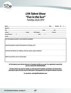 2014 lpa national conference july 4th – july 10th LPA Talent Show “Fun in the Sun”