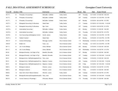FALL 2014 FINAL ASSESSMENT SCHEDULE Crse ID Section Title  Georgian Court University