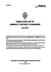 NP234(B)-11  CUMULATIVE LIST OF ADMIRALTY NOTICES TO MARINERS June 2011