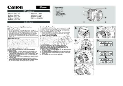 Nomenclature  EF Lenses EF50mm f/1.4 USM EF85mm f/1.8 USM EF100mm f/2 USM