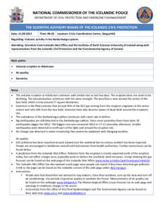 NATIONAL COMMISSIONER OF THE ICELANDIC POLICE DEPARTMENT OF CIVIL PROTECTION AND EMERGENCY MANAGEMENT THE SCIENTIFIC ADVISORY BOARD OF THE ICELANDIC CIVIL PROTECTION Date: [removed]