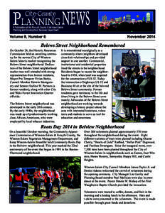 Volume 9, Number 6  November 2014 Belews Street Neighborhood Remembered