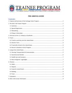 PRE-ARRIVAL GUIDE Contents 1. Purpose and Summary of the Exchange Visitor Program ......................................................................... 2 2. The SACC-USA Trainee Program ..............................