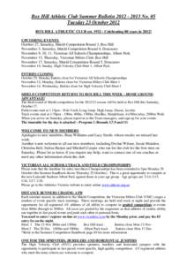 Box Hill Athletic Club Summer Bulletin[removed]No. 05 Tuesday 23 October 2012 BOX HILL ATHLETIC CLUB est[removed]Celebrating 80 years in 2012!