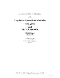 The Legislative Assembly of Manitoba Debates and Proceedings