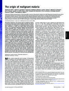 The origin of malignant malaria Stephen M. Richa,1, Fabian H. Leendertzb, Guang Xua, Matthew LeBretonc, Cyrille F. Djokoc,d, Makoah N. Aminaked, Eric E. Takangc, Joseph L. D. Diffoc, Brian L. Pikec, Benjamin M. Rosenthale, Pierre Formentyf, Christophe Boeschg,