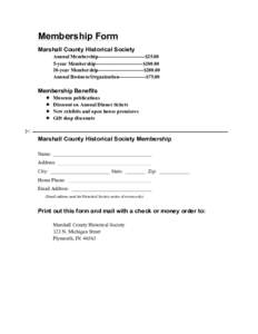 Membership Form Marshall County Historical Society Annual Membership----------------------------$year Membership----------------------------$year Membership---------------------------$Annual Busi